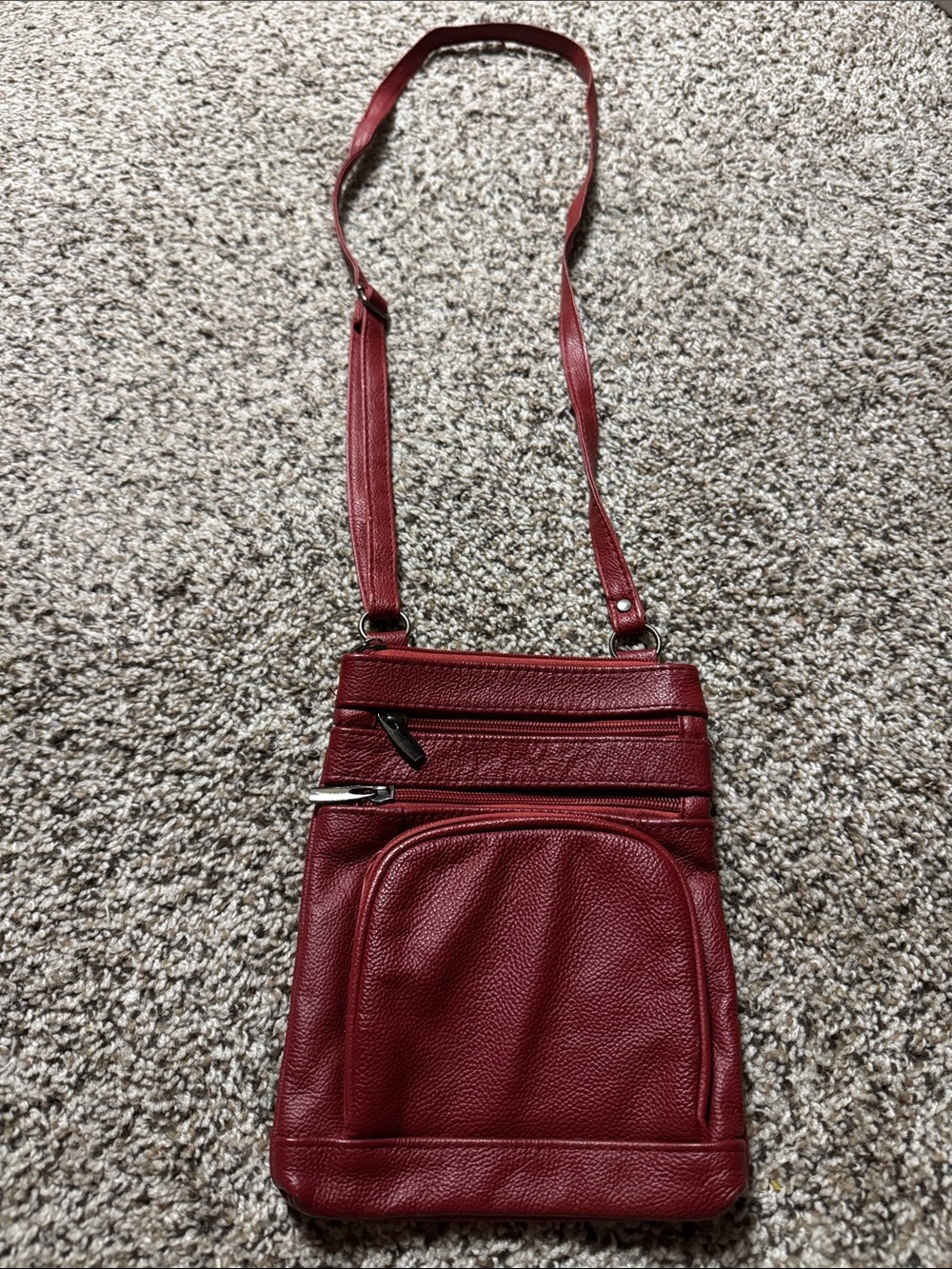 Red Leather Crossbody Bag - Unbranded